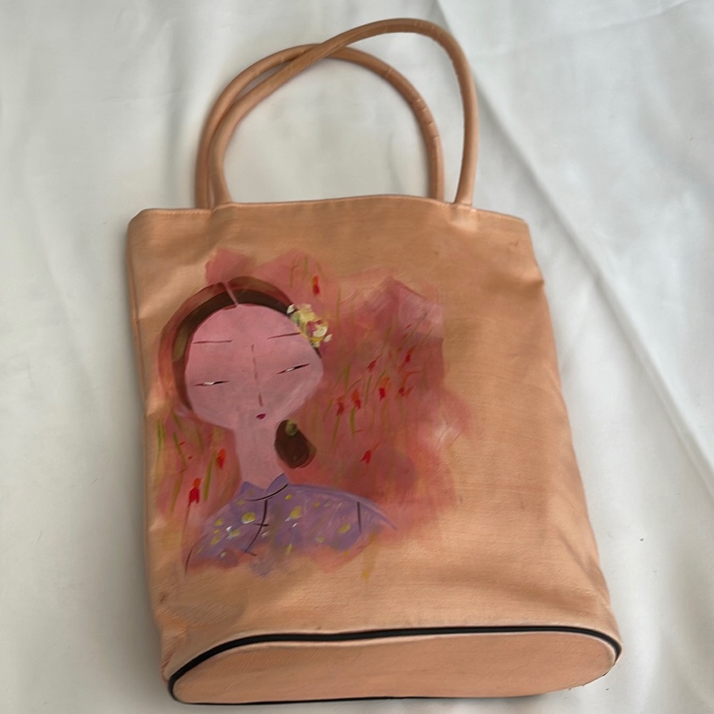 Hand painted Pink canvas (possibly silk) purse.